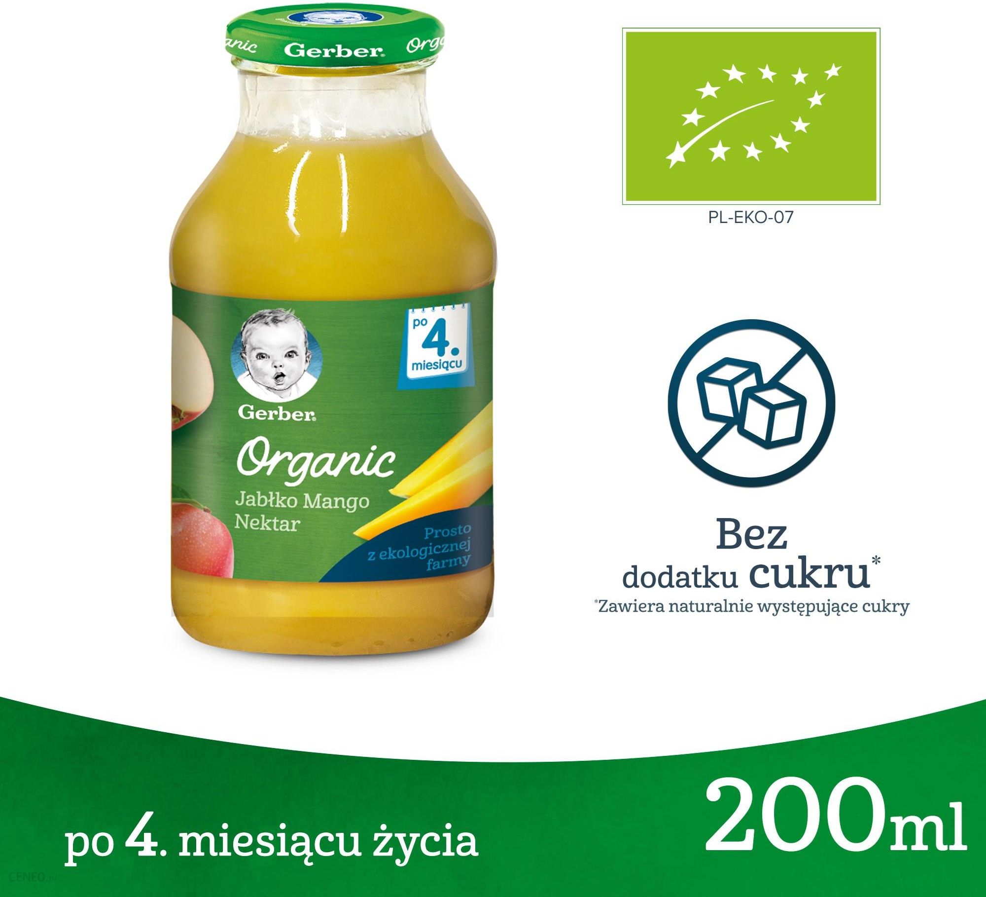Gerber Organic Nektar Jabłko Mango dla niemowląt po 4 Miesiącu 200ml