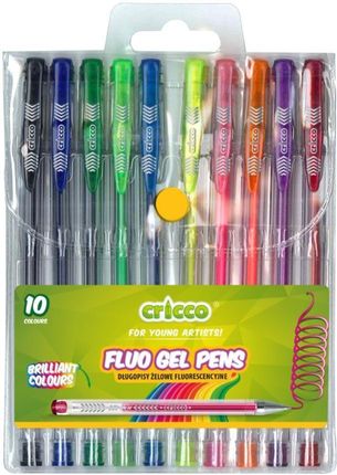 Długopisy Żelowe Fluorescencyjne 10 Kolorów Cricco