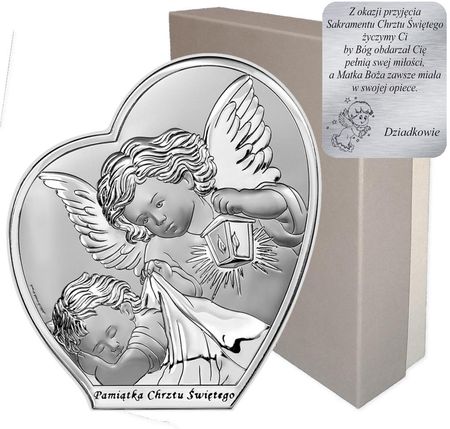 Beltrami Obrazek Srebrny Aniołek Nad Dzieciątkiem Z Latarenką Pamiątka Chrztu Świętego 6591Sb