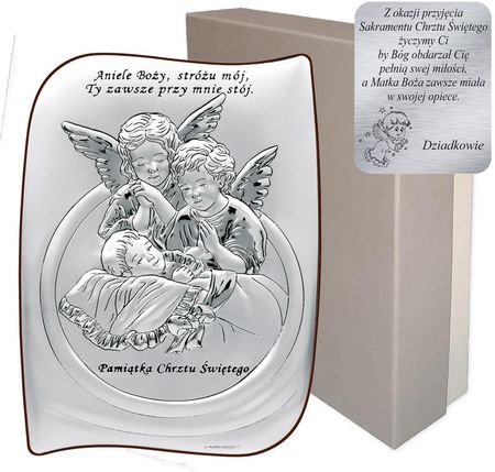 Beltrami Obrazek Srebrny Aniołki Nad Dzieckiem Pamiątka Chrztu Świętego 6581S