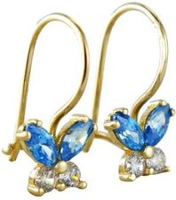 Zdjęcie Norbisrebro Cudne Złote Kolczyki Motylki Z Cyrkoniami Na Bigielku Pr. 585 Idolbłękit1 23103610 - Dobczyce