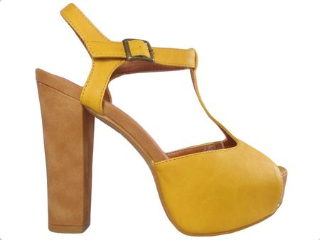 Żółte zamszowe sandały na platformie buty na obcasie