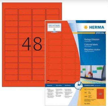 Herma Kolorowe Etykiety A4, 45,7 X 21,2 Mm, Czerwony, Trwała Przyczepność - 4545