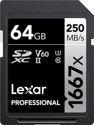 Lexar Pro 1667X SDXC 64GB 250R/80W UHS-II U3 Class 10 (LSD64GCB1667)