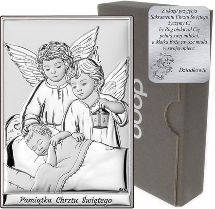 Obrazek srebrny Aniołki nad dzieckiem z latarenką DS09