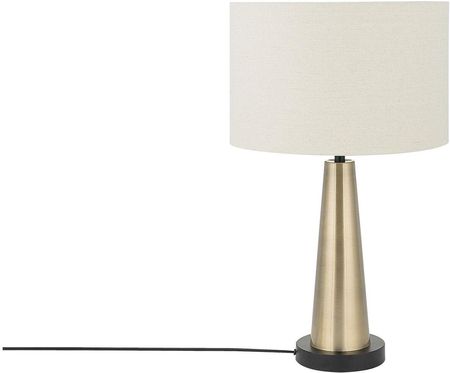 Beliani Lampa stołowa nocna metalowa 60 cm lniany klosz beż złoto Sandon