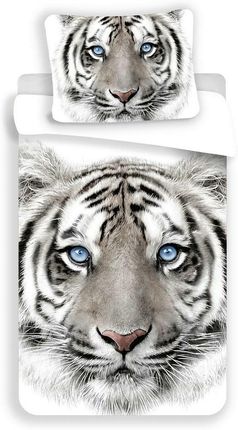Jerry Fabrics Pościel Bawełniana 140X200Cm Tygrys Biały 8088 Tiger White Poszewka 70X90