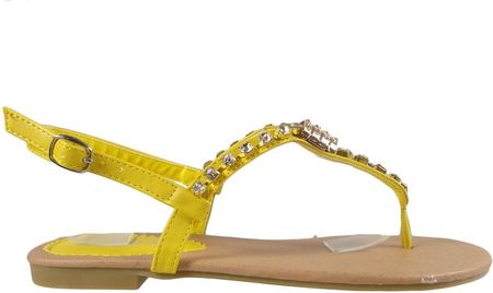 Żółte sandały z cyrkoniami płaskie buty damskie