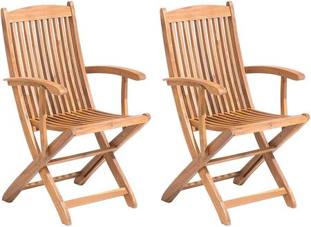 Beliani Zestaw 2 krzeseł ogrodowych jasne drewno akacjowe składane Maui