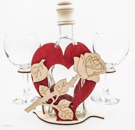 Karafka Serce na alkohol 0 5 l z lampkami do wina