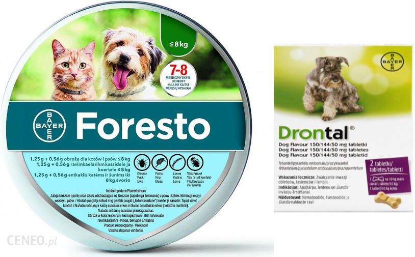 Bayer Foresto Obroza Dla Kotow I Psow Ponizej 8kg Bayer Drontal Dog Flavour 2tabl Ceny I Opinie Ceneo Pl