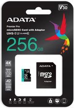 Zdjęcie ADATA Premier Pro microSDXC 256GB 100R/80W UHS-I U3 Class 10 A2 V30S + Adapter - Kołobrzeg