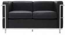Swiss Liniger Home Sofa Dwuosobowa Soft Lc2 Czarna Włoska Skóra Naturalna Metal