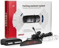 Czujniki parkowania AMiO z wyświetlaczem LED i buzzerem, 4 sensory 22mm, białe - Autoalarmy