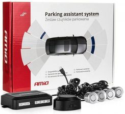 Czujniki parkowania AMiO z buzzerem, 4 sensory 22mm, srebrne - Autoalarmy
