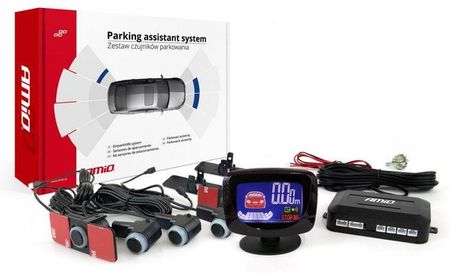Czujniki parkowania AMiO z wyświetlaczem LED graficzny i buzzerem, 4 sensory wewnętrzne 14/18mm, czarne
