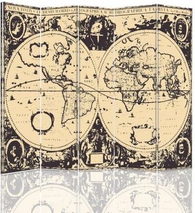 Feeby Parawan Pokojowy Pięcioczęściowy Dwustronny Canvas Mapa Świata Vintage (1386512401220)