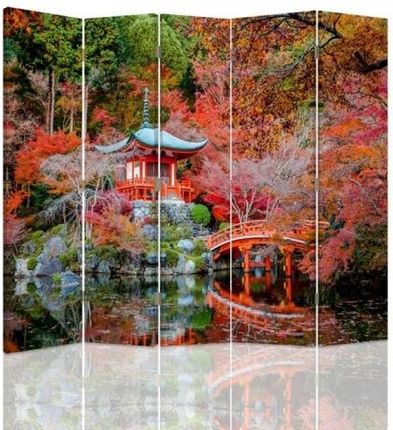 Feeby Parawan Pokojowy Pięcioczęściowy Dwustronny Canvas Ogród W Stylu Japońskim (1389512401249)