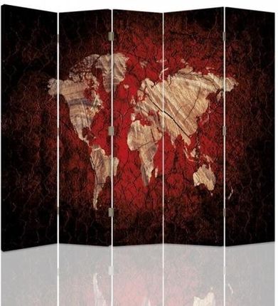 Feeby Parawan Pokojowy Pięcioczęściowy Dwustronny Canvas Rustykalna Mapa Świata (1394712401301)