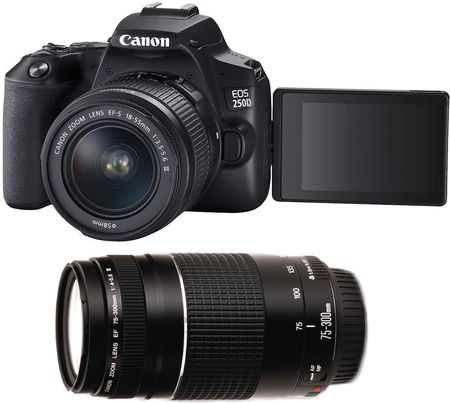 Canon EOS 250D czarny + 18-55MM + 75-300MM