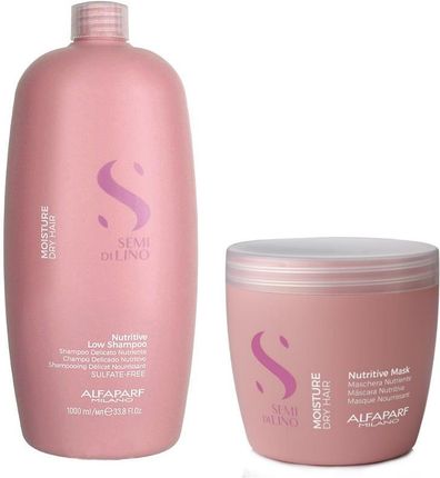 Alfaparf Semi Di Lino Moisture Nutritive Zestaw nawilżający: szampon niskopieniący 1000ml + maska 500ml