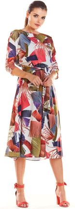 Klasyczna Rozkloszowana Sukienka z Kolorowym Wzorem