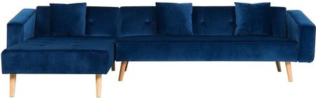 Beliani Narożnik welurowy prawostronny sofa rozkładana pikowane oparcie niebieski Vadso