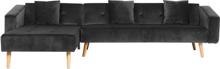 Beliani Narożnik welurowy prawostronny sofa rozkładana pikowane oparcie czarny Vadso