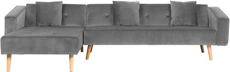 Beliani Narożnik welurowy prawostronny sofa rozkładana pikowane oparcie szary Vadso
