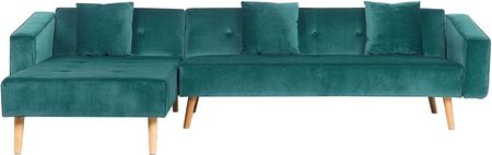 Beliani Narożnik welurowy prawostronny sofa rozkładana pikowane oparcie zielony Vadso