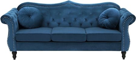 Beliani Trzyosobowa sofa welurowa pikowana niebieska z okrągłymi poduszkami Skien