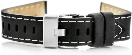 Pacific Pasek skórzany do zegarka W25  czarny/białe  22mm 
