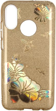 Nemo Etui Brokat Glitter Samsung Galaxy A20E Złoty Kwiat
