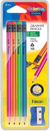 Patio Colorino Komplet Ołówków Trójkątnych Z Gumką + Temperówka Neon 39934