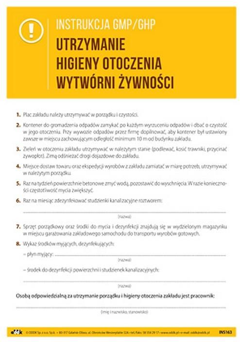 Oddk Instrukcja Gmp/Ghp Utrzymanie Higieny Otoczenia Wytwórni Żywności ...