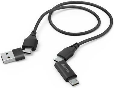 Hama Adapter 4w1 USB-C Micro USB gniazdo USB-A 1m czarny (183296)