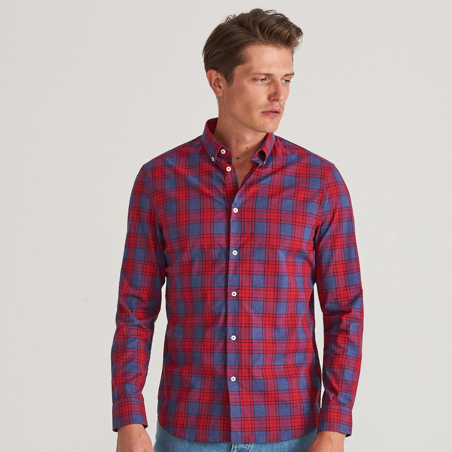 Reserved Koszula slim fit w kratę Czerwony Ceny i Czerwone Koszule Slim fit Ceneo.pl