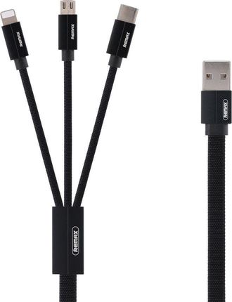 Kabel USB REMAX Remax Kerolla RC-094th płaski kabel 3w1 USB - micro USB / Lightning / USB-C 2.4A 1M czarny