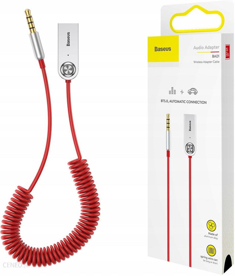Akcesoria car audio video Kabel USB Baseus Baseus BA01 odbiornik dźwięku  Bluetooth 5.0 kabel USB adapter audio AUX jack czerwony (CABA01-09)  uniwersalny - Opinie i ceny na