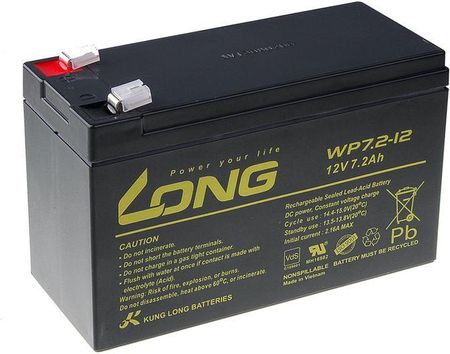 Long 12V 7,2Ah akumulator ołowiowy F2 (WP7.2-12 F2) (PBLO12V0072F2A)