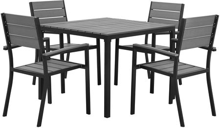 Beliani Zestaw mebli ogrodowych 4 krzesła stolik aluminium efekt drewna szary Prato