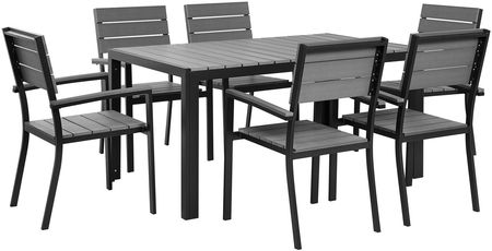 Beliani Zestaw ogrodowy szary sztuczne drewno metal 6 krzeseł 1 stół odporny Como