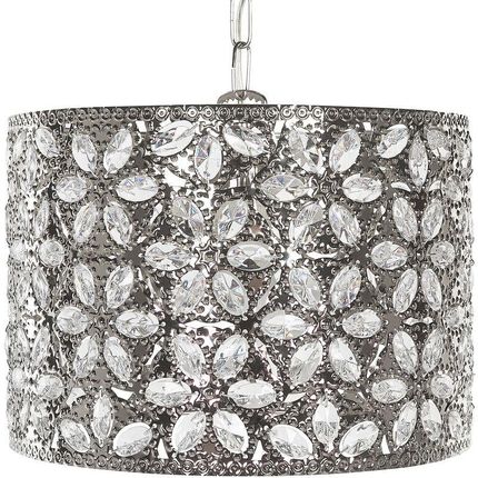 Beliani Lampa wisząca dekoracyjna lampka metalowy klosz kryształki srebrna Sajo L
