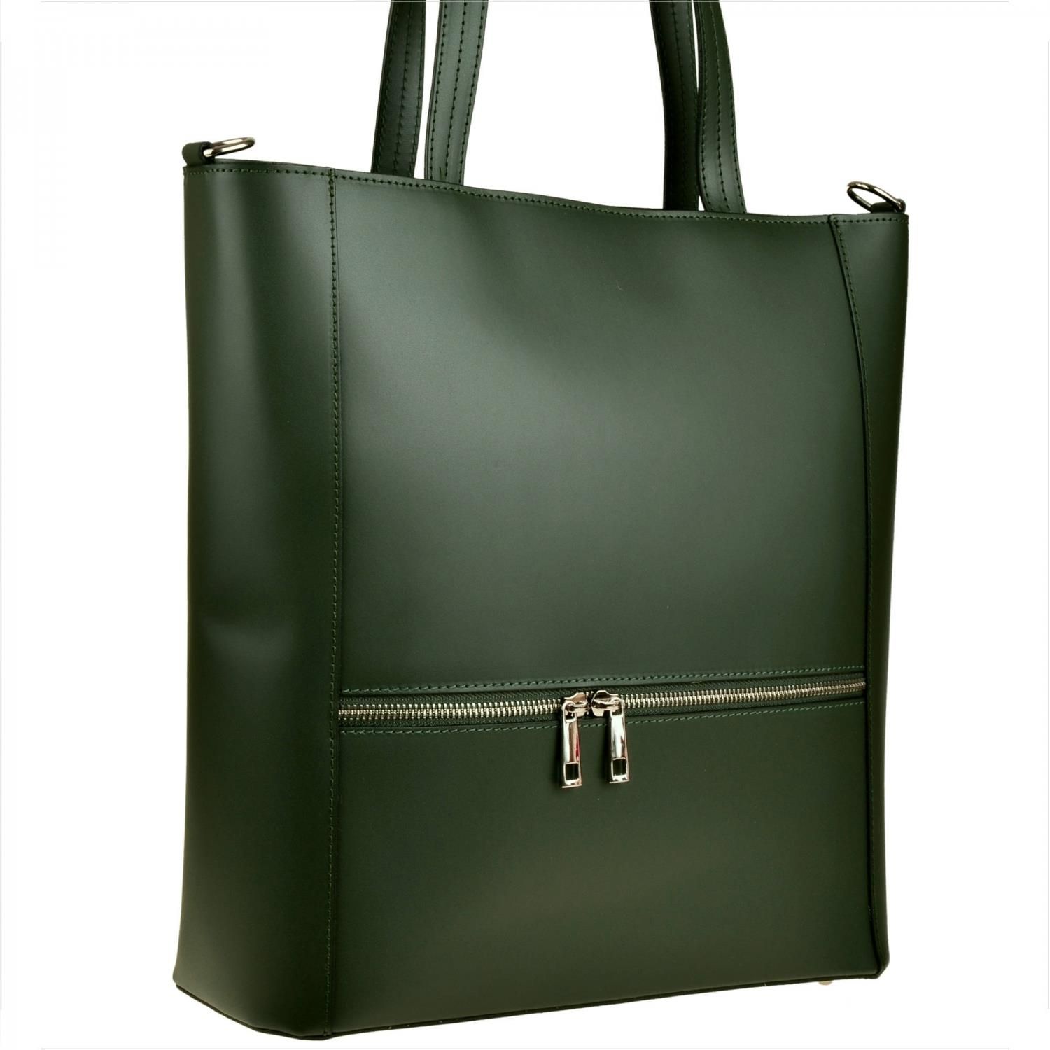 Elegancka zielona skórzana torebka shopper duża Elegancka zielona skórzana torebka shopper duża