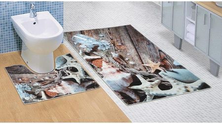 Dywanik łazienkowy Muszle morskie 3D, 60 x 100 + 60 x 50 cm