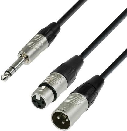 Adam Hall Cables K4 YVMF 0180 - Kabel audio REAN jack stereo 6,3 mm - 1 x XLR męskie i 1 x XLR żeńskie, 1,8 m