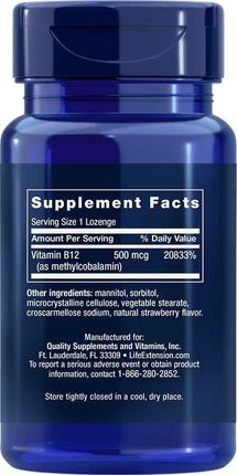 Life Extension Witamina B12 Metylokobalamina 500 Mcg 100Tabl - zdjęcie 2