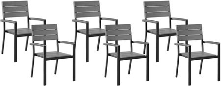 Beliani Zestaw 6 krzeseł ogrodowych szary sztuczne drewno metal odporny na pogodę Como