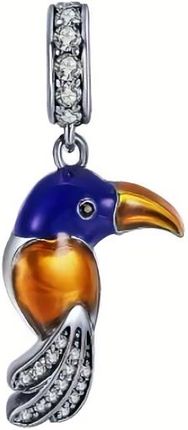 Valerio Rodowany Srebrny Wiszący Charms Pandora Papuga Papużka Parrot Cyrkonie Srebro 925 Bead130