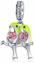 Valerio Rodowany Srebrny Wiszący Charms Pandora Papugi Papużki Nierozłączki Parrots Cyrkonie Srebro 925 Bead105